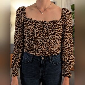 H&M Leopard Print Long Sleeve Blouse